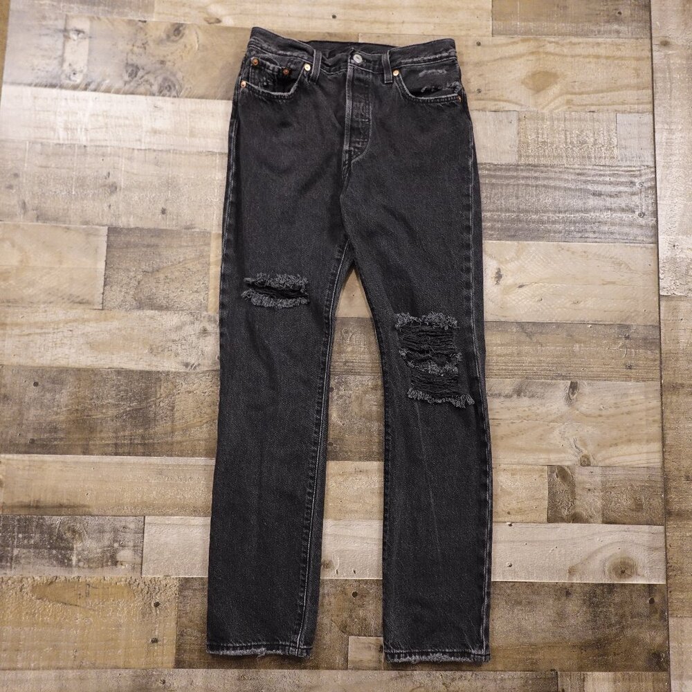 Levi’s 501 Original Fit Jeans Women’s 29x32 Black Distressed Button Fly